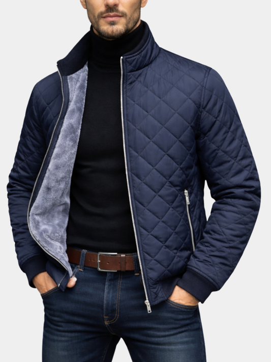 Men's Quilted Down Winter Jacket - Navy Blue
