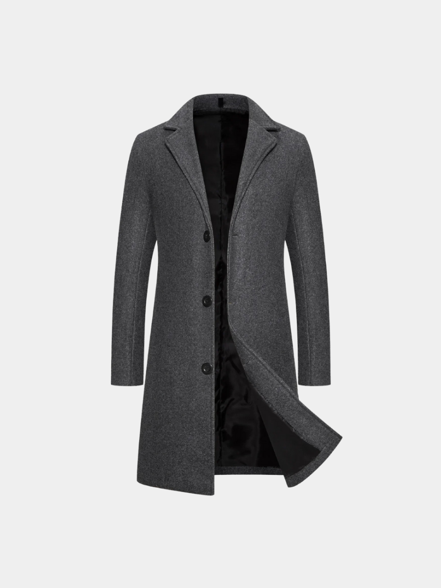 Men's Wool Longline Coat - Dark Grey