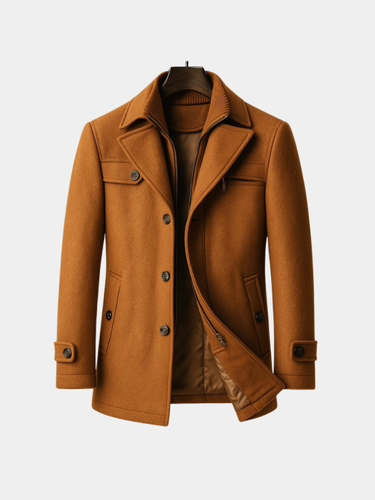 Men's Wool Long Overcoat - Light Brown