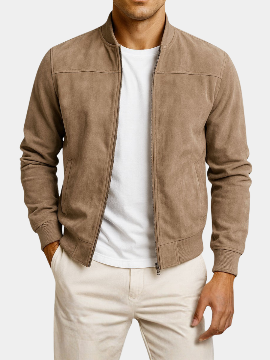 Men's Suede Trucker Jacket - Brown