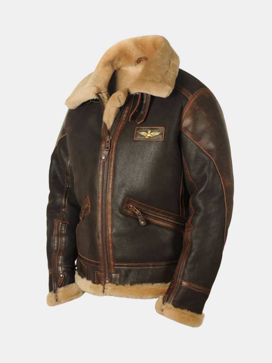 Men's Leather Aviator Jacket - Brown