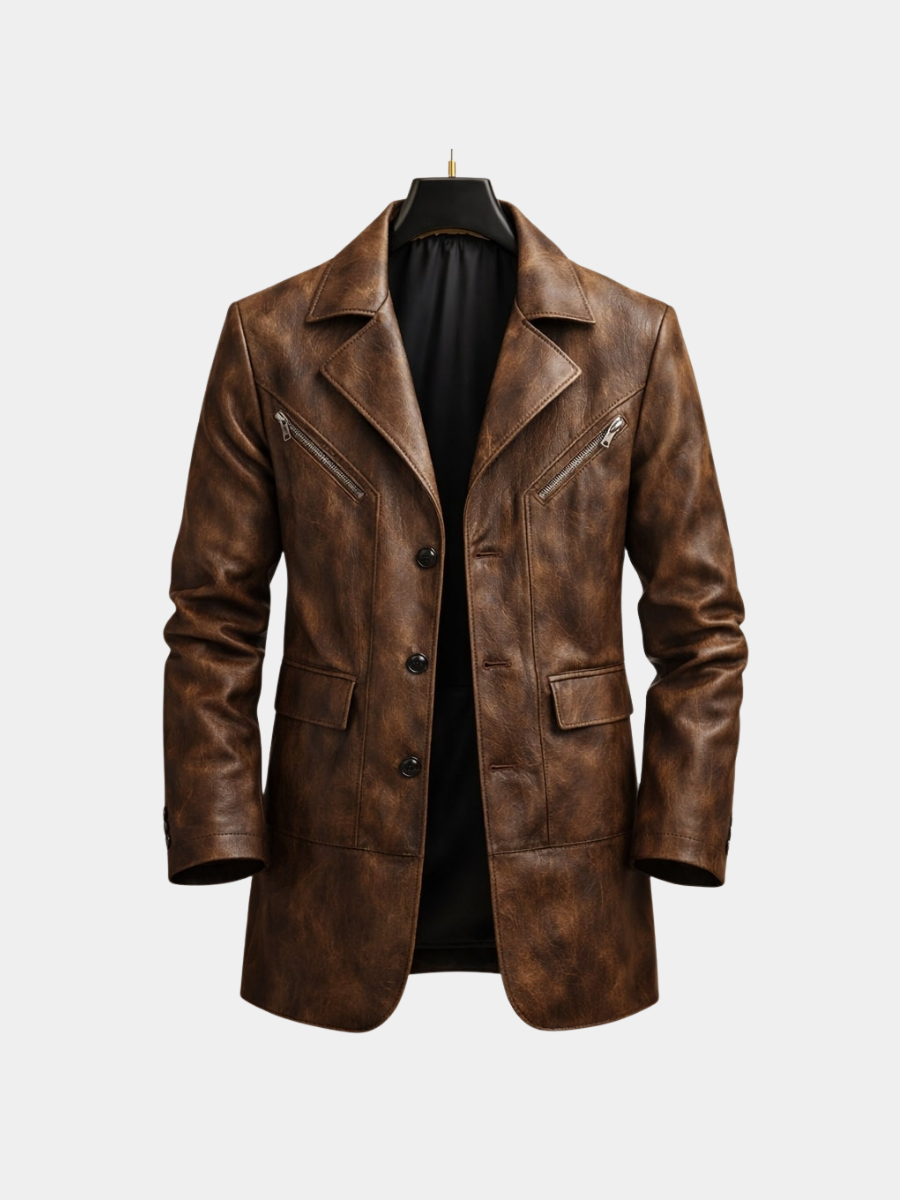 Men's Leather Panel Jacket - Brown