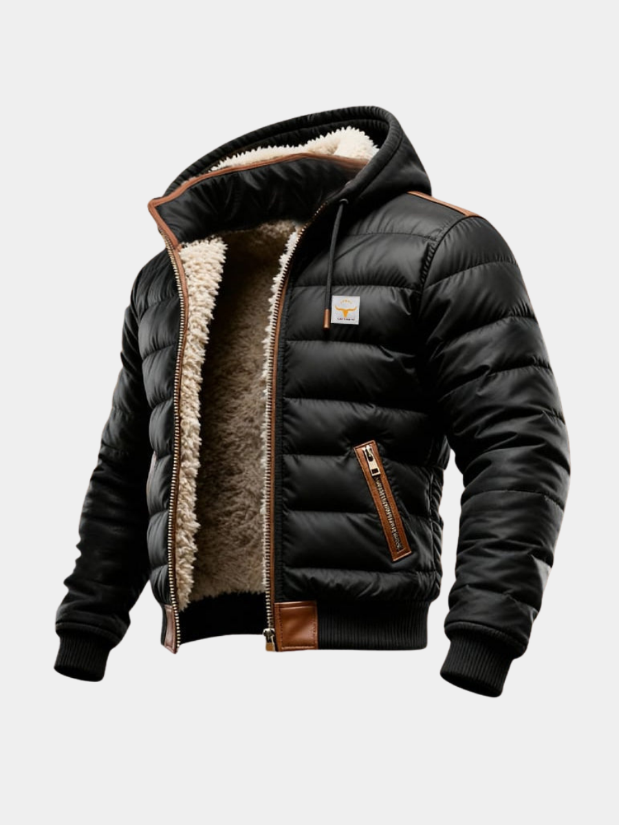 Men's Sherpa Quilted Hooded Jacket - Black