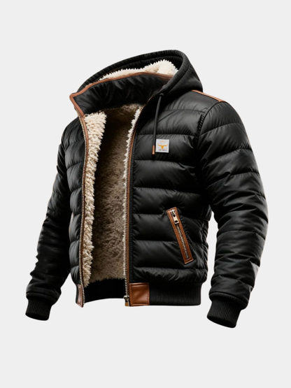 Men's Sherpa Quilted Hooded Jacket - Black