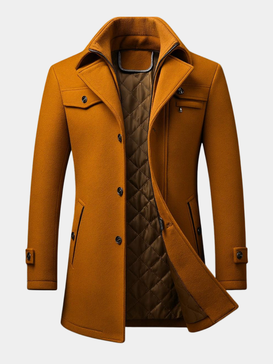 Men's Quilted Wool Coat - Brown