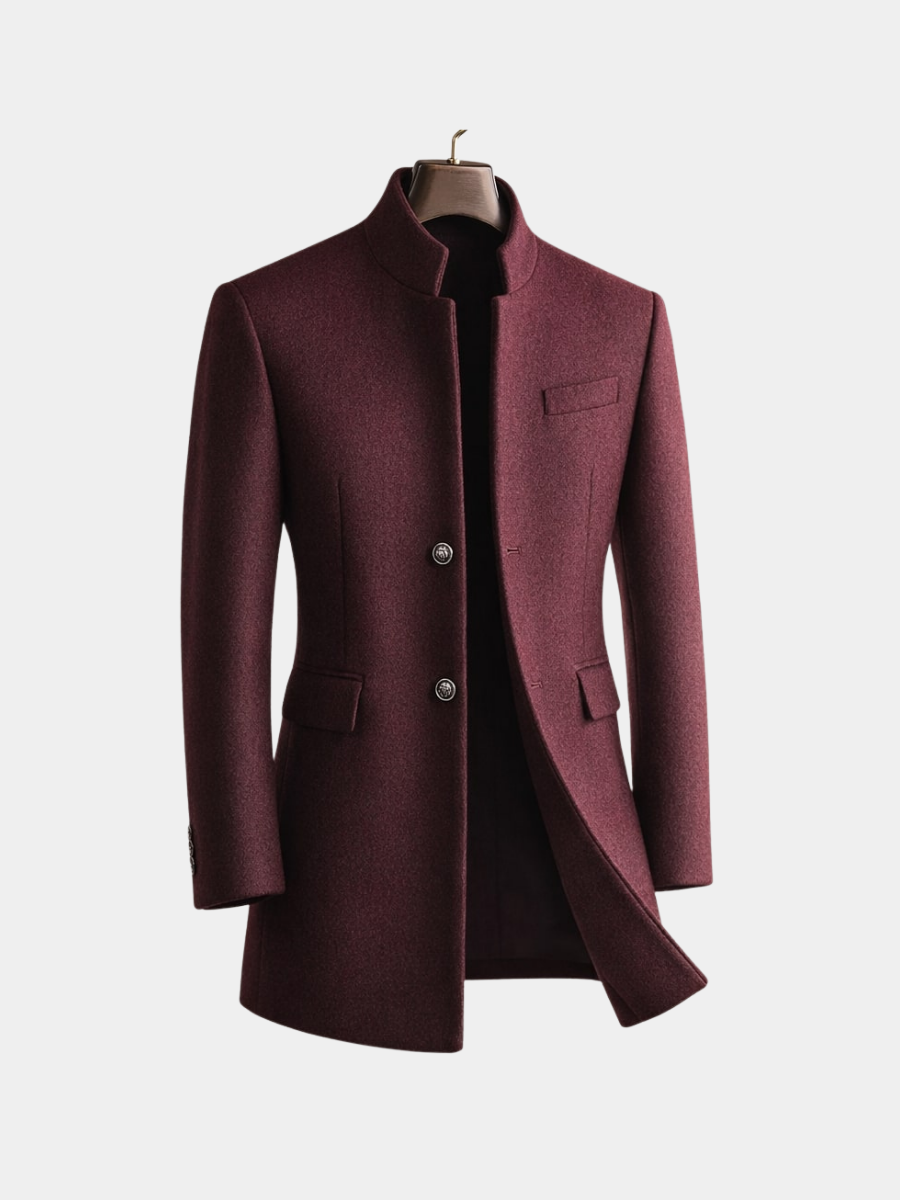 Men's High Collar Winter Coat - Red Wine