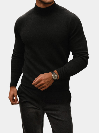 Men's High Collar Knit Pullover - Black