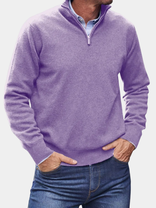 Men's Knit Quarter Zip Pullover - Light Purple