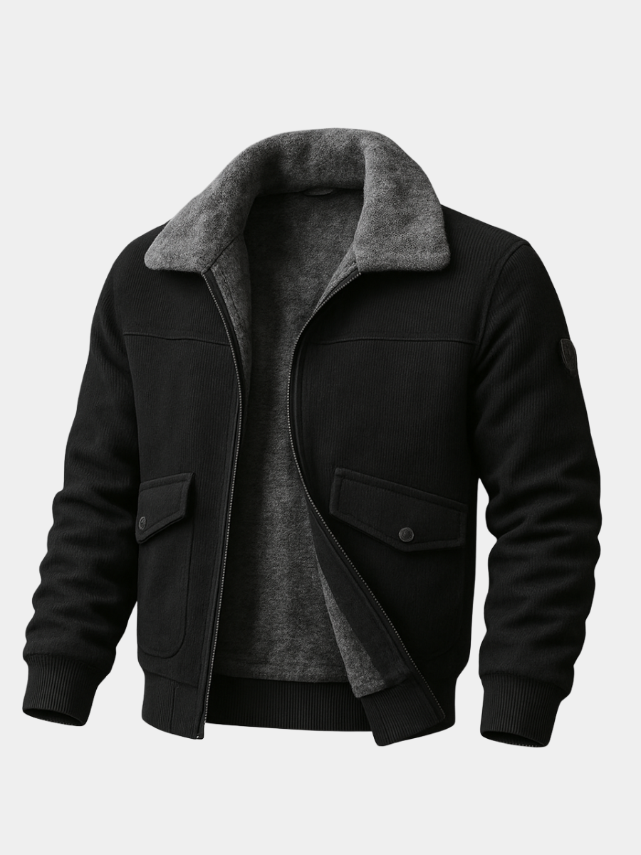 Men's Faux Fur Lined Jacket - Black
