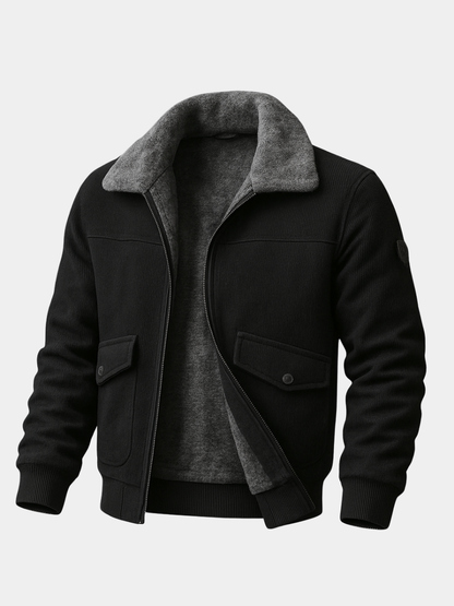 Men's Faux Fur Lined Jacket - Black