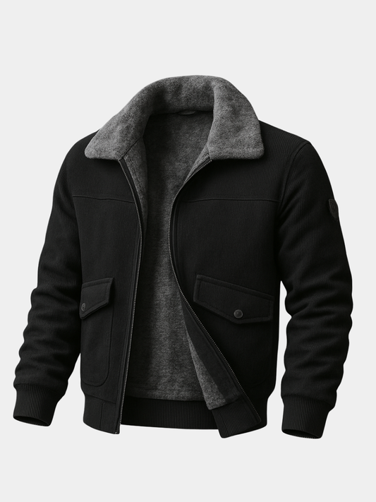 Men's Faux Fur Lined Jacket - Black