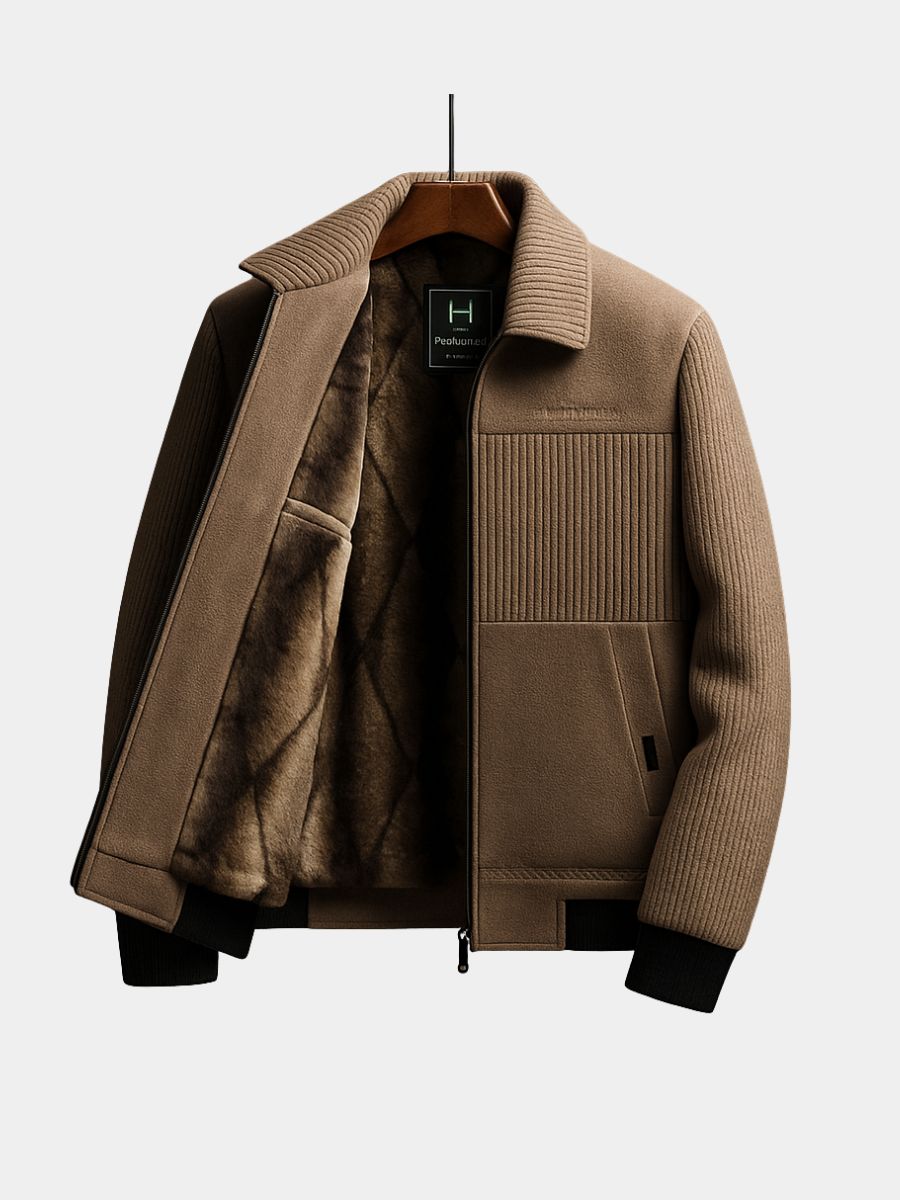 Men's Fleece Textured Zip Jacket - Khaki