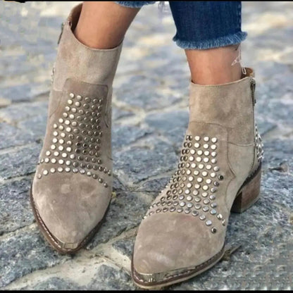Women's Studded Suede Western Ankle Boots - 5