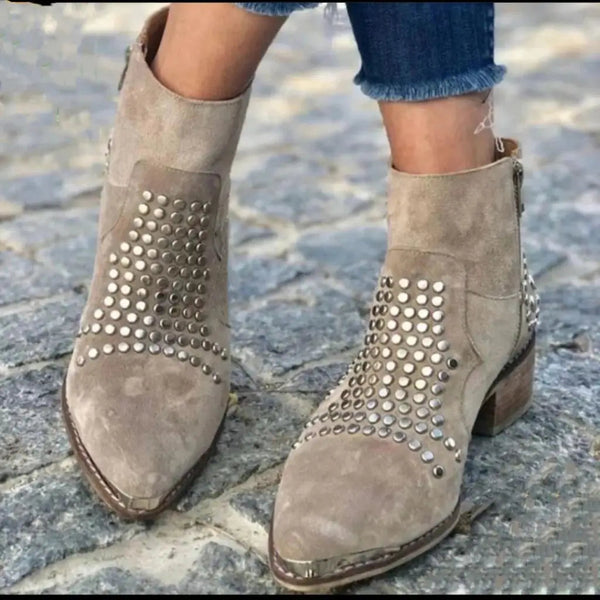 Women's Studded Suede Western Ankle Boots - 5
