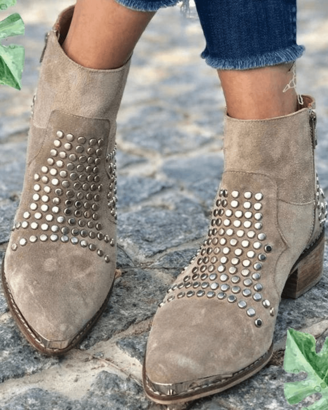 Women's Studded Suede Western Ankle Boots - 5.5