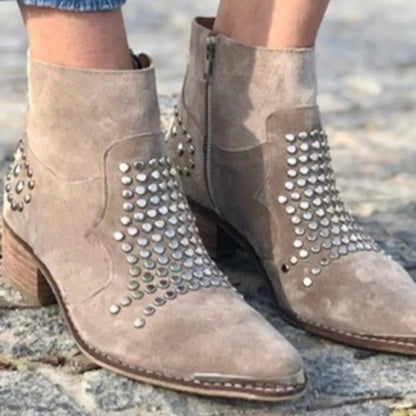 Women's Studded Suede Western Ankle Boots - 6