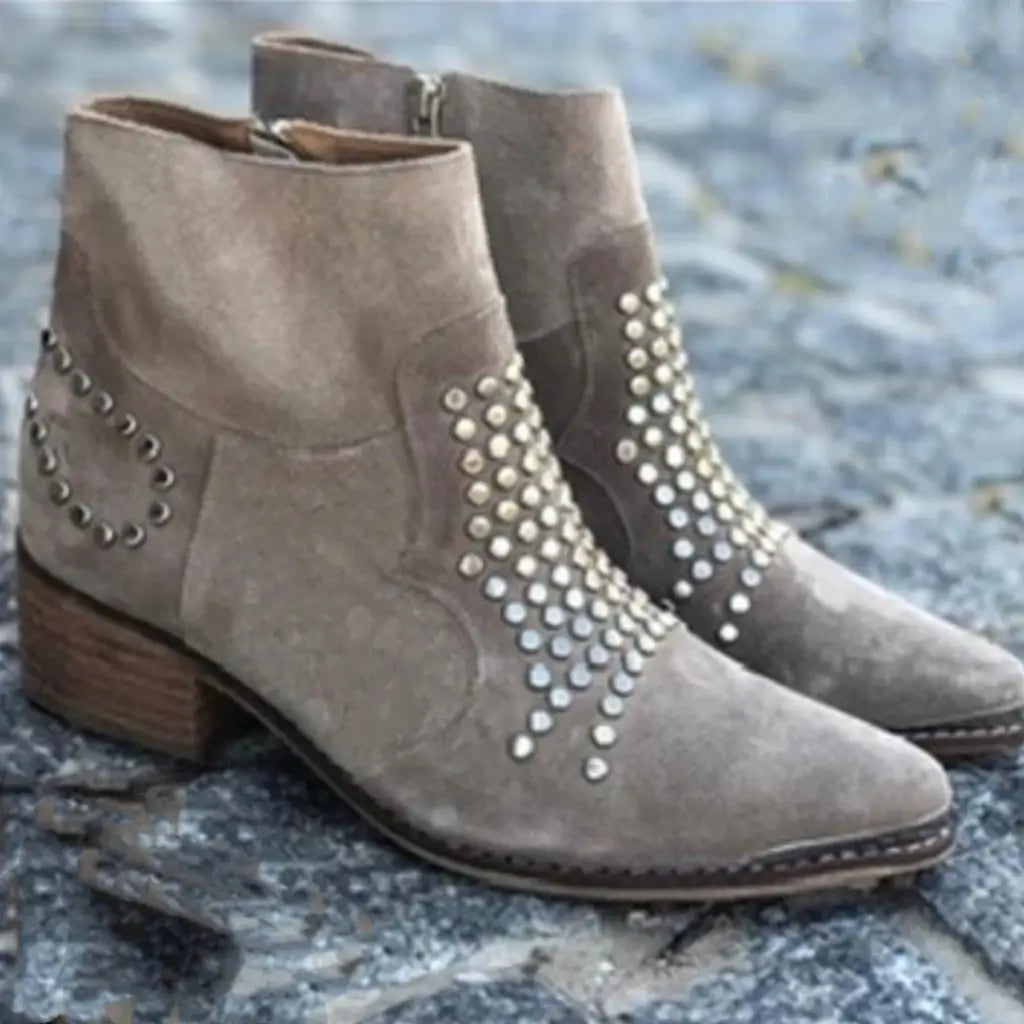 Women's Studded Suede Western Ankle Boots - 6.5