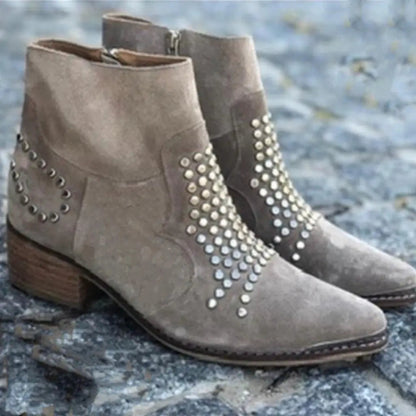 Women's Studded Suede Western Ankle Boots - 6.5