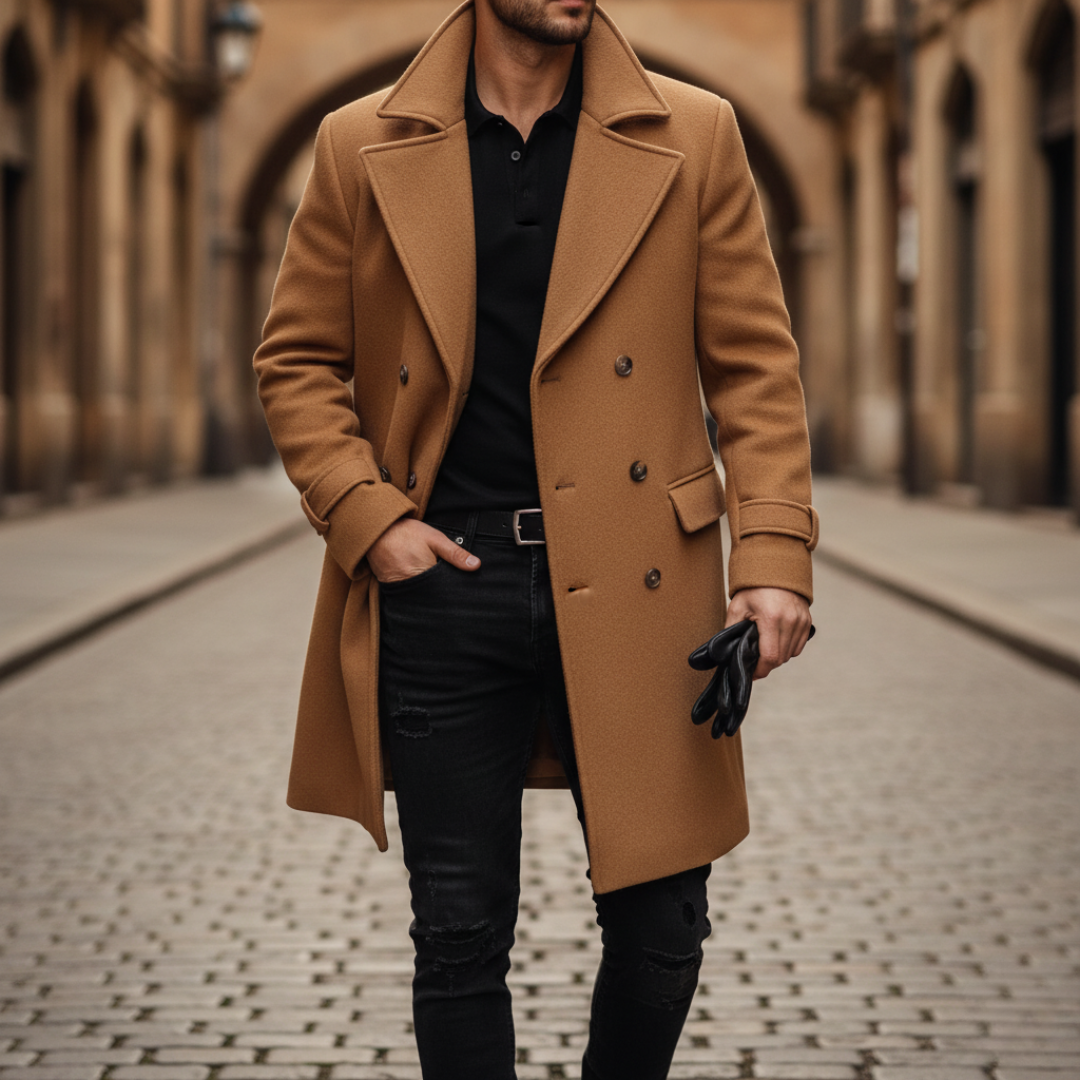 Men's Wool Overcoat - Beige