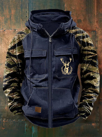 Men's Multi Pocket Zip Hoodie - Green