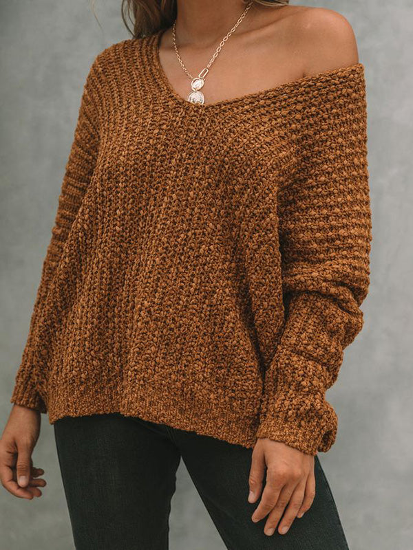 Women's Textured Knit Sweater - BROWN