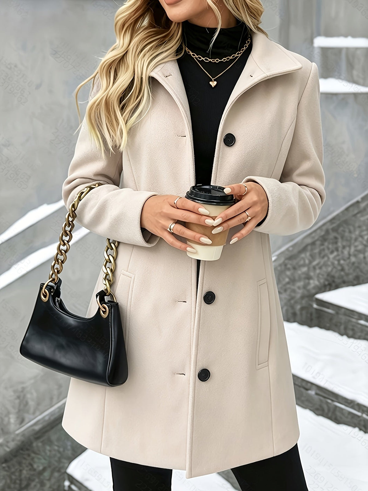 Women's Wool Button Front Coat - Apricot