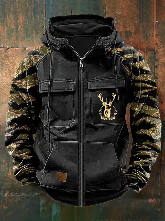 Men's Multi Pocket Zip Hoodie - Green