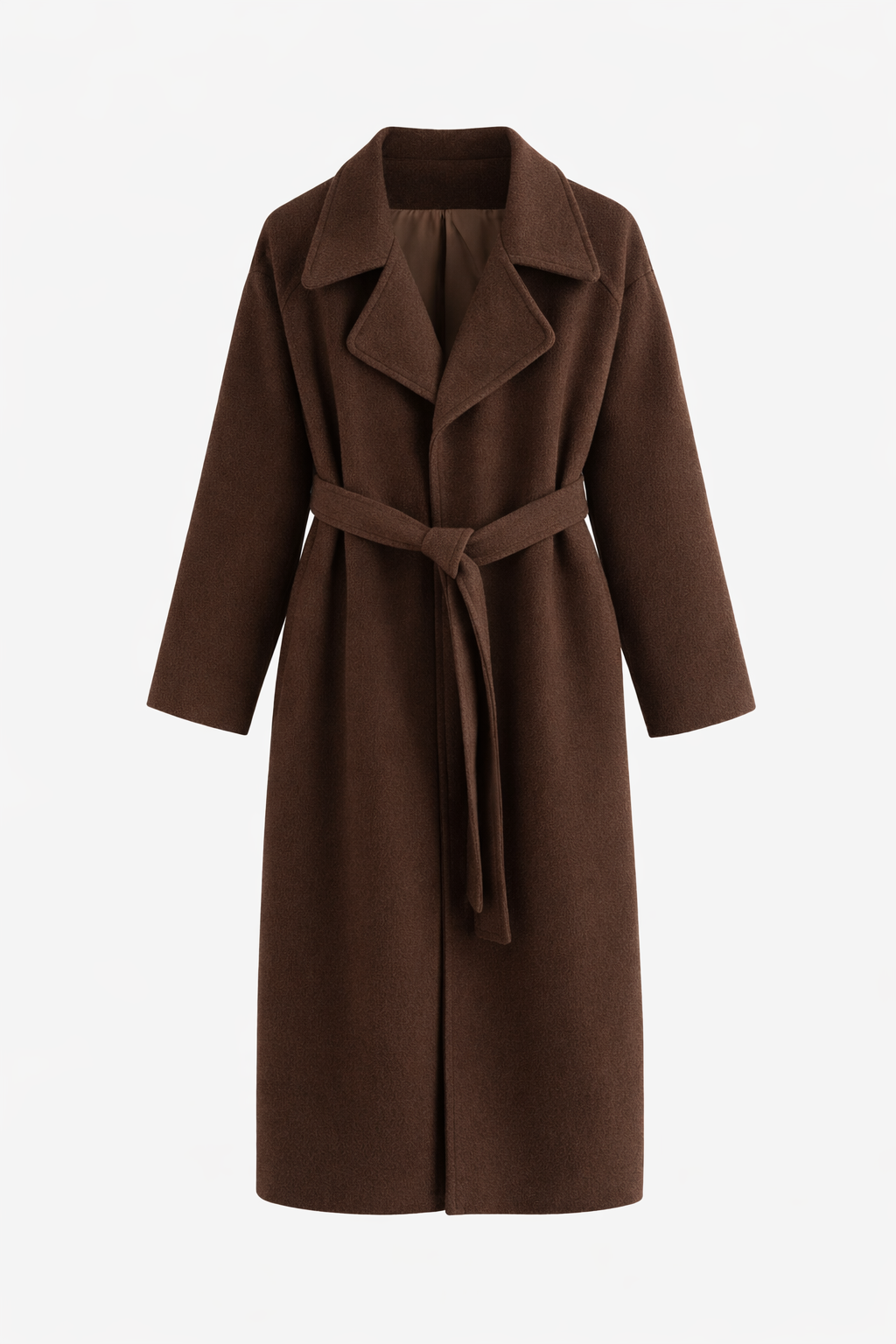 Women's Knitted Belted Straight Coat - Beige