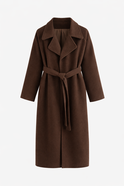 Women's Knitted Belted Straight Coat - Beige