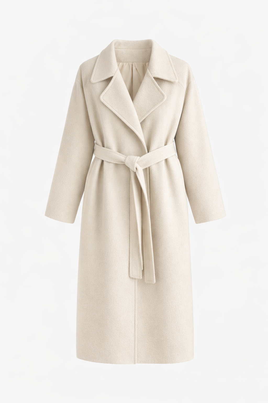 Women's Knitted Belted Straight Coat - Beige