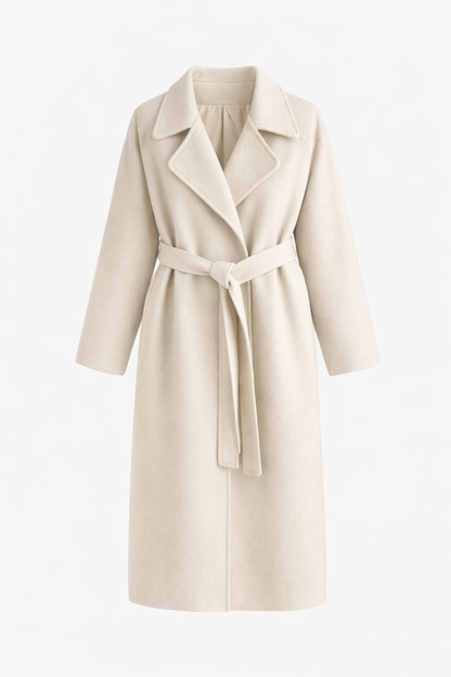 Women's Knitted Belted Straight Coat - Beige