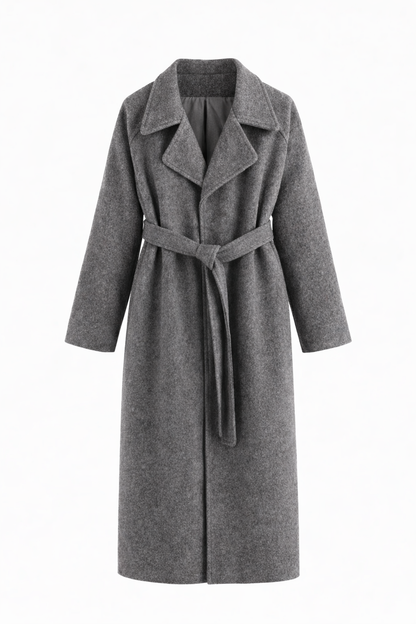 Women's Knitted Belted Straight Coat - Beige