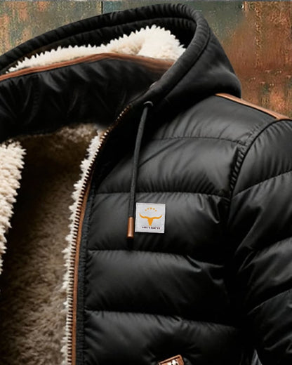 Men's Sherpa Quilted Hooded Jacket - Black