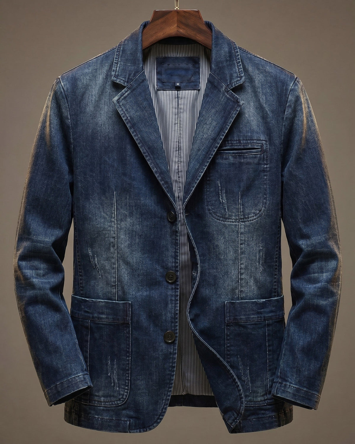 Men's Washed Denim Blazer - Khaki