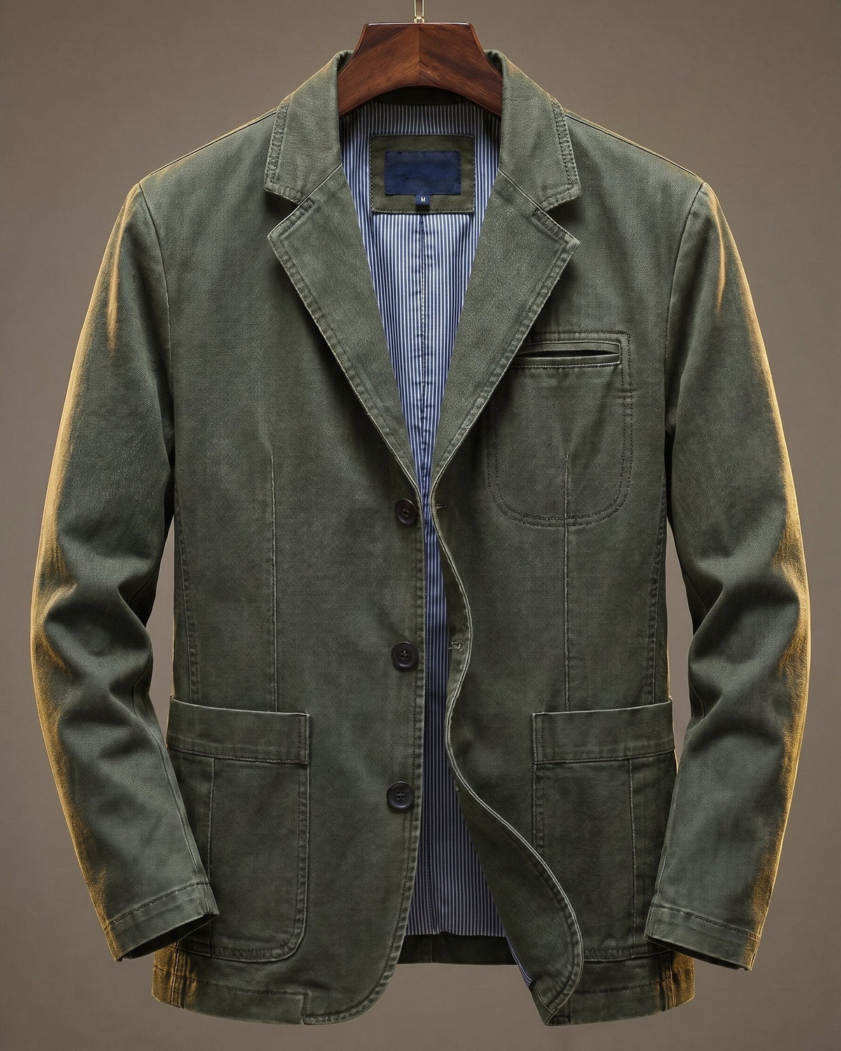 Men's Washed Denim Blazer - Khaki