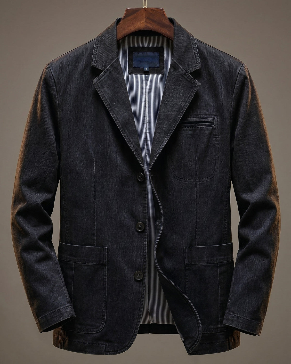 Men's Washed Denim Blazer - Khaki