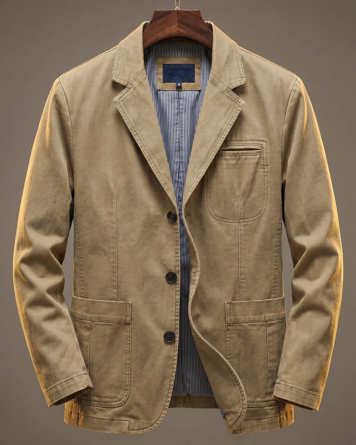 Men's Washed Denim Blazer - Khaki