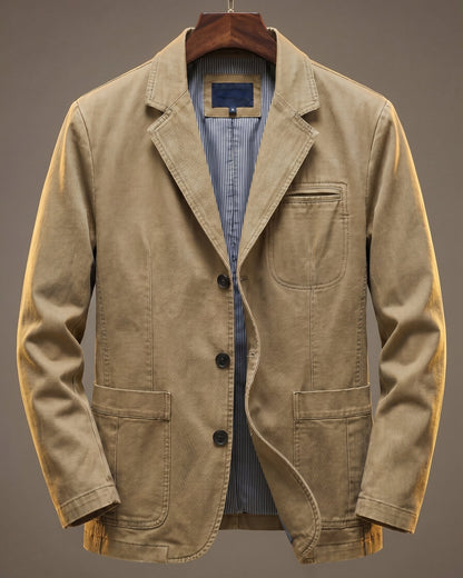 Men's Washed Denim Blazer - Khaki