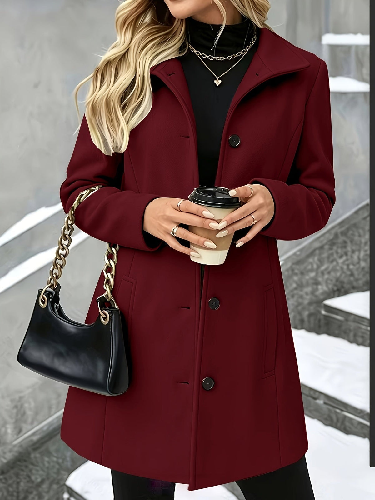 Women's Wool Button Front Coat - Apricot