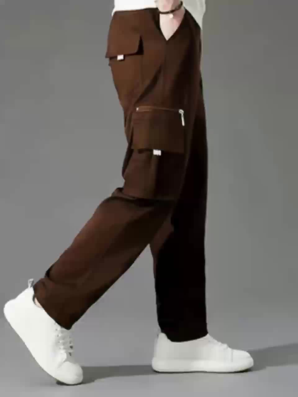 Men's Loose Fit Cargo Trousers - Light Brown