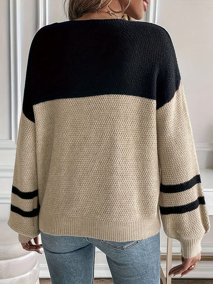 Women's Contrast Knit Sweater - BLACK