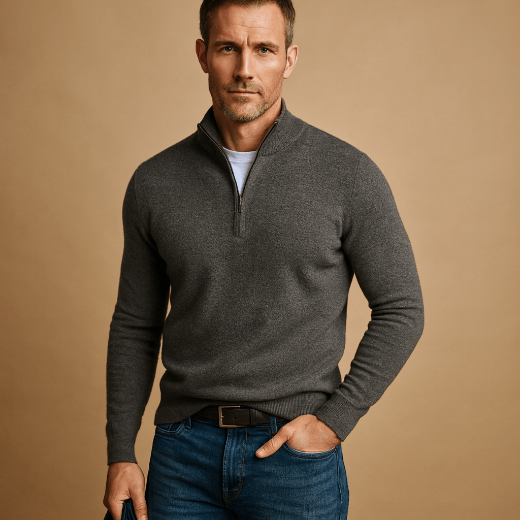 Men's Half Zip Sweater - Beige