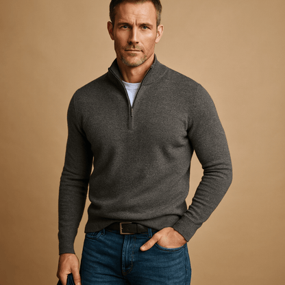 Men's Half Zip Sweater - Beige