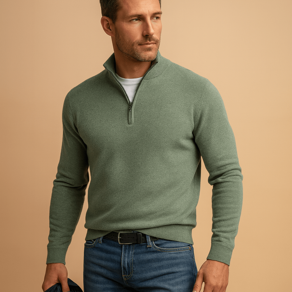Men's Half Zip Sweater - White