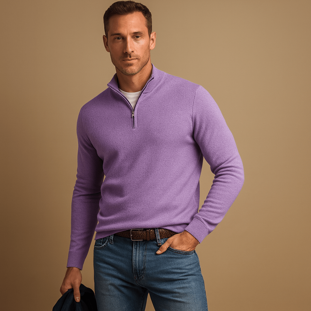 Men's Half Zip Sweater - White