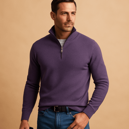 Men's Half Zip Sweater - White