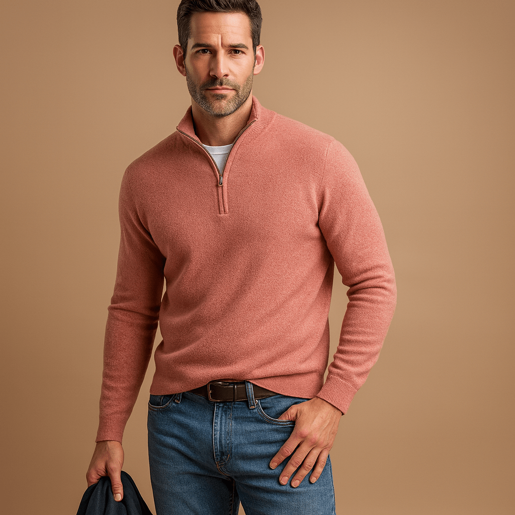 Men's Half Zip Sweater - White