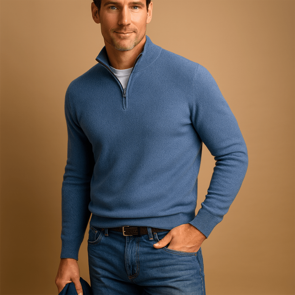 Men's Half Zip Sweater - White