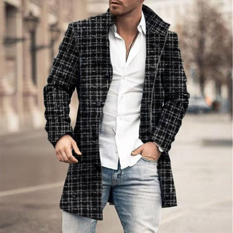 Men's Button Front Trench Coat - Navy Blue