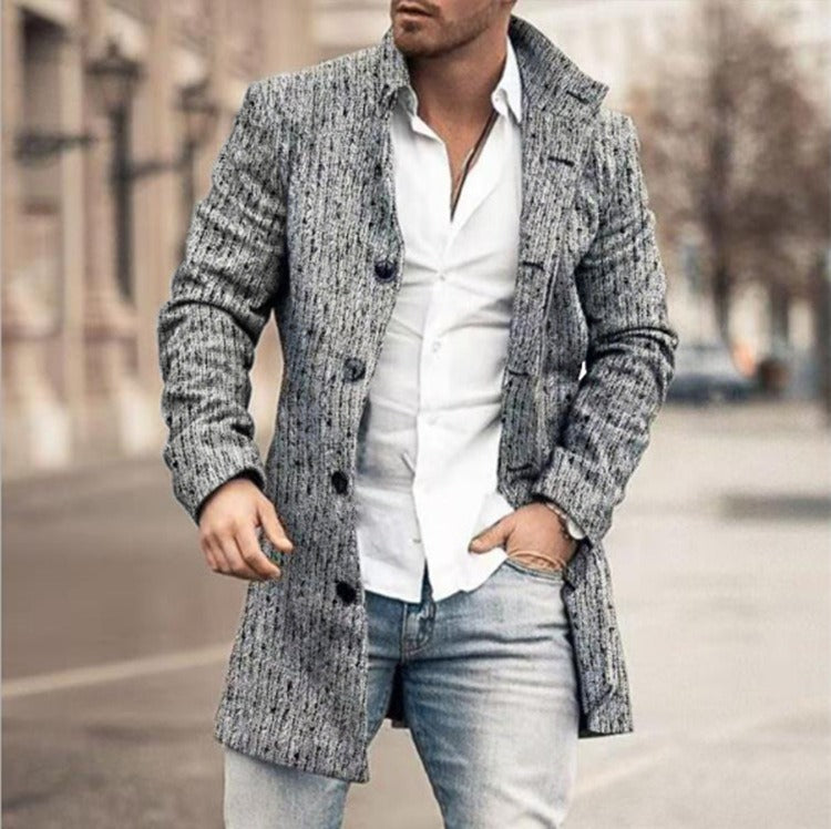 Men's Button Front Trench Coat - Navy Blue